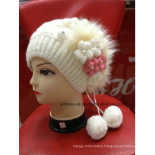 New Design Fashion Hand Knit Flower Lady Girl Hat Beanie